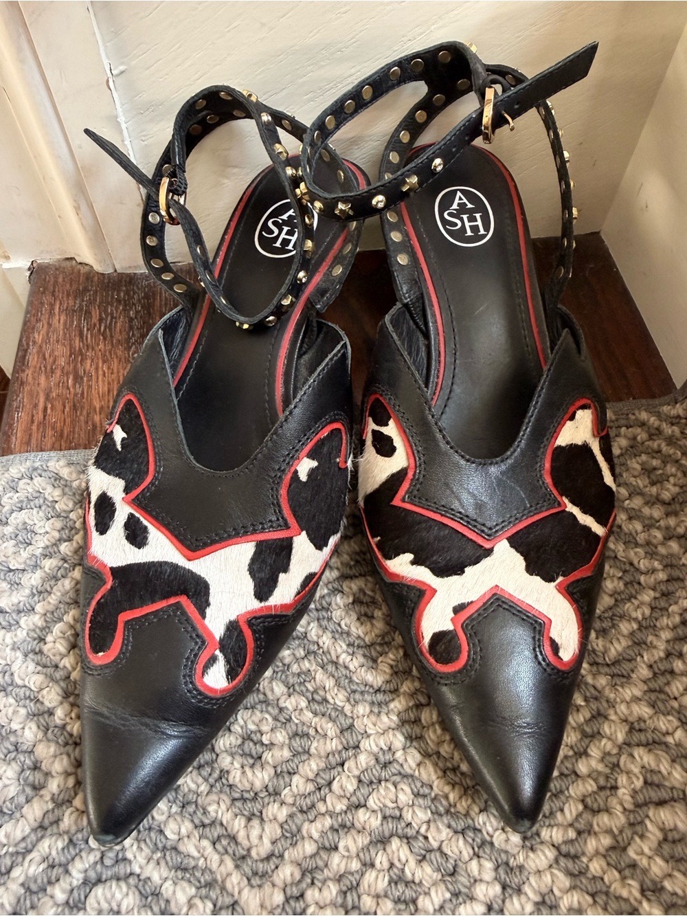 Ash Charlize Cowhide-Accent Star Stud Slingback Mule